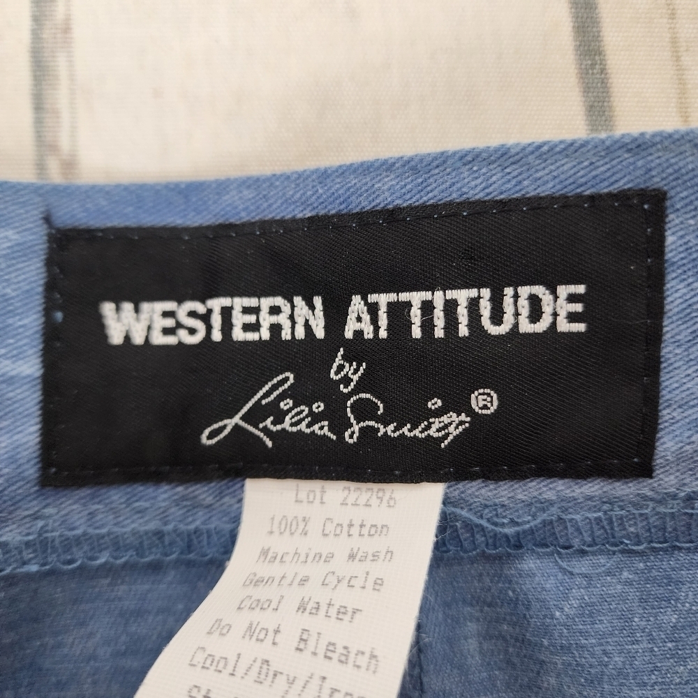 Vintage Western A Line Maxi Skirt Button Front Chambray Blue Cotton Size 11/12 - Picture 3 of 10